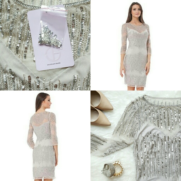 {JS Collections} 3/4 Sleeve Beaded Formal Dress - Picture 1 of 5