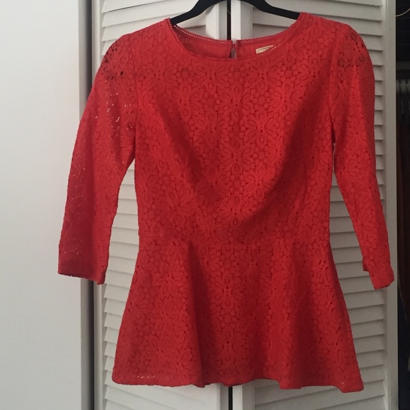 Red Anthropologie Peplum Top - Picture 1 of 4