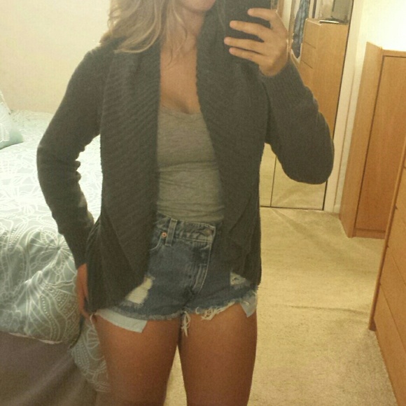 LC Lauren Conrad gray waffle knit cardigan