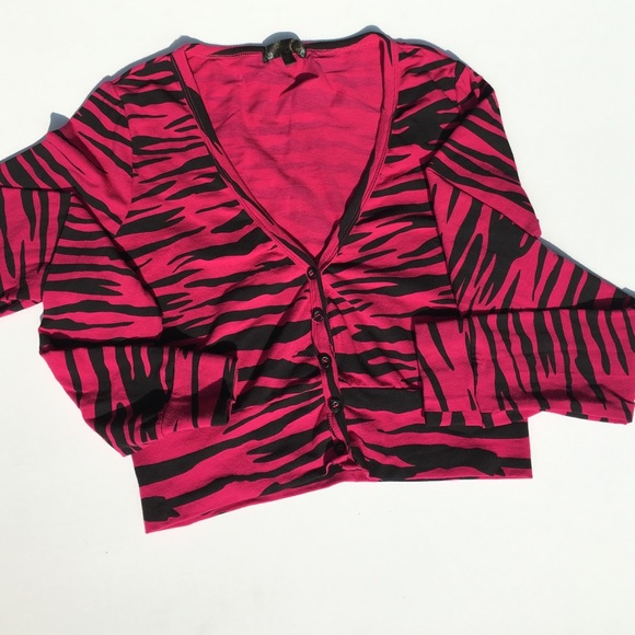 Long Sleeve Pink & Black Crop Cardigan Size M - Picture 2 of 4