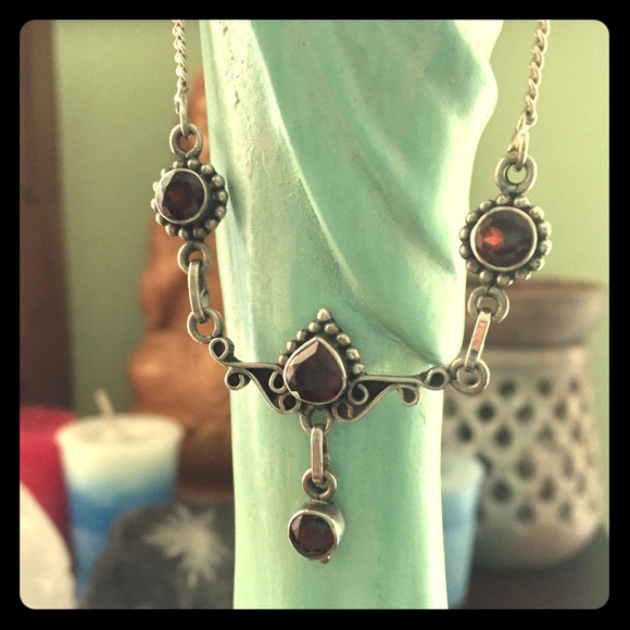Sterling Silver Garnet Necklace Edwardian Goth
