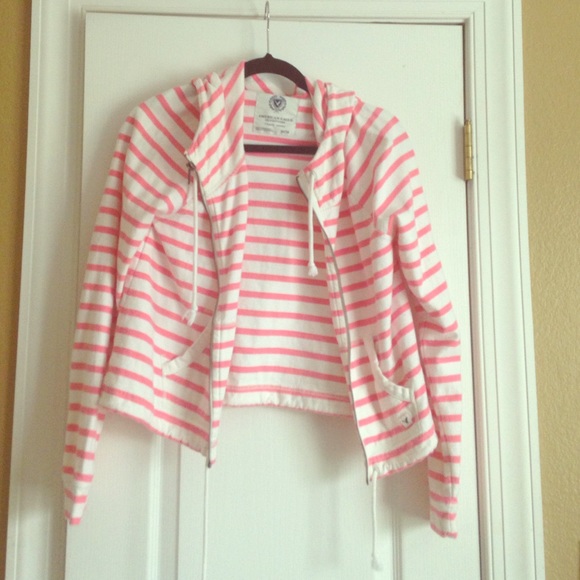 American Eagle Pink striped Hooded Jacket