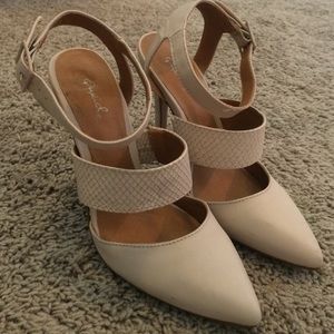 Strappy pointed toe heels