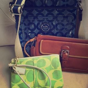 COACH messenger & wristlets in leather & canvas