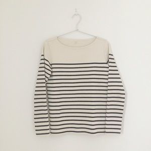 MUJI: Navy Striped Boatneck Long Sleeve