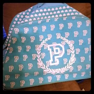 Large Victoria's Secret Pink Rolling Suitcase Aqua