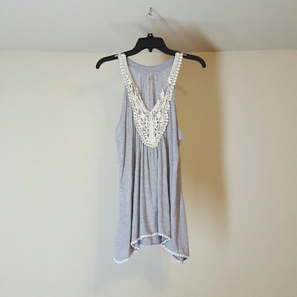 Grey blouse with white lace