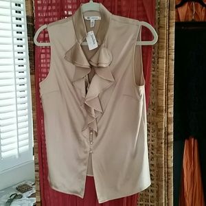 Taupe Silk Sleeveless Blouse