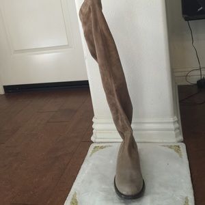 Cream leather over knees boot