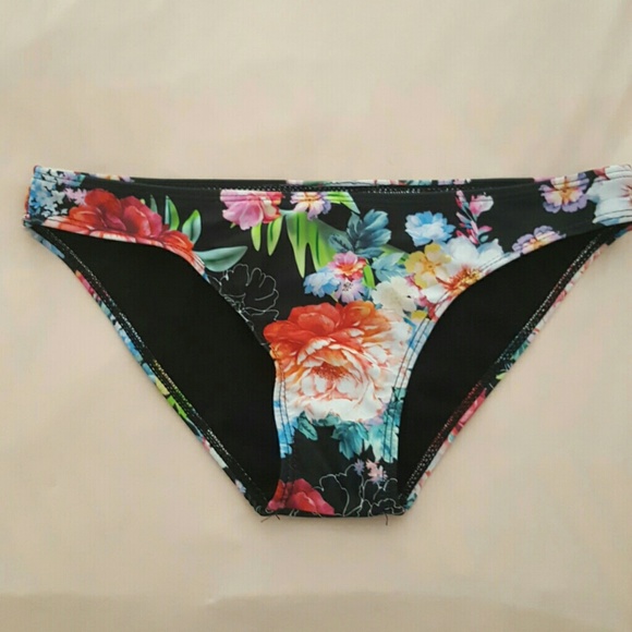 Vibrant floral black bikini bottom