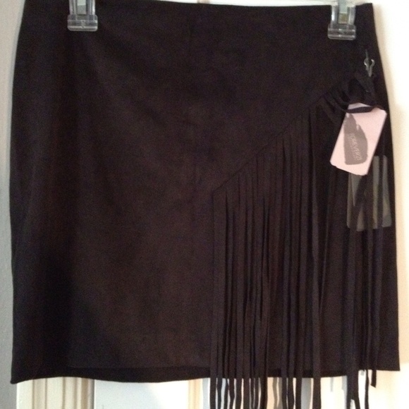 Black Suede fringe skirt