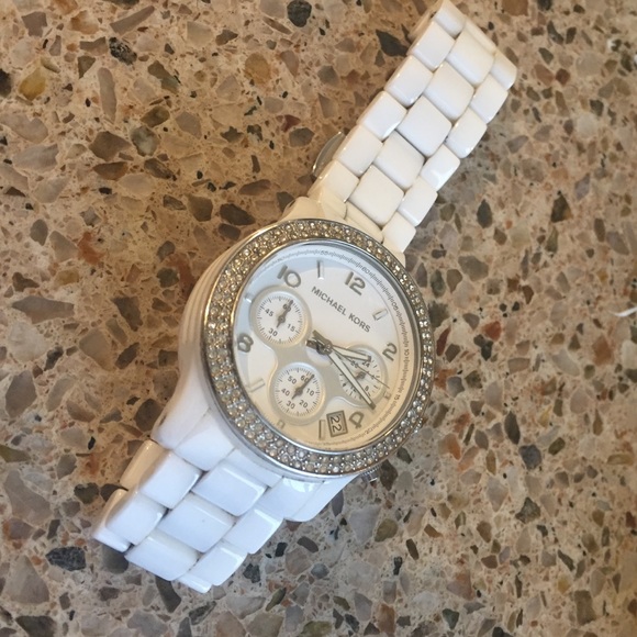 White ceramic & crystal Michael Kors watch