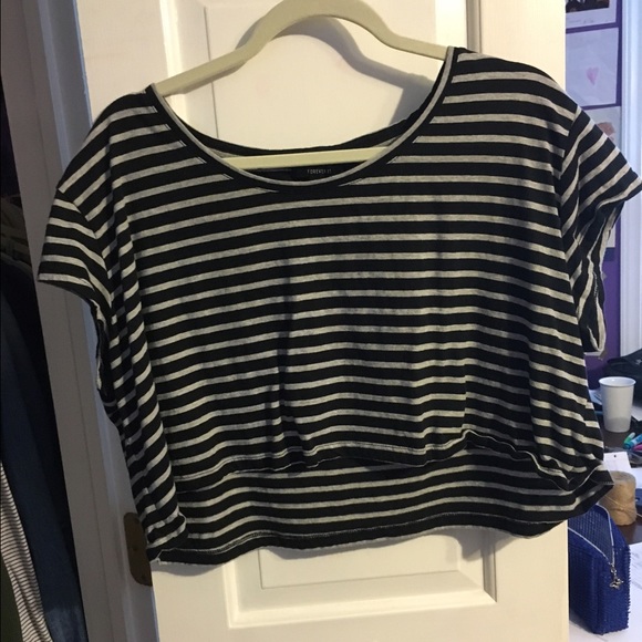 Blue and gray striped crop top