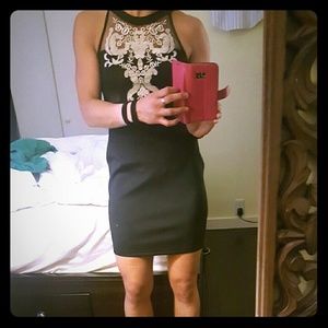 Nwot Wow couture black mini dress illusion necklin