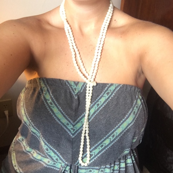 Artificial pearl long necklace strand