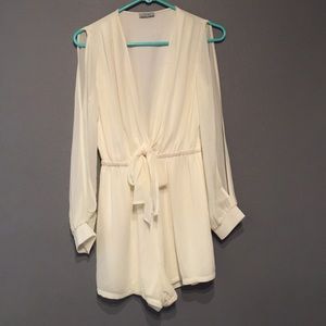 Cream Low Cut Open Arm Romper