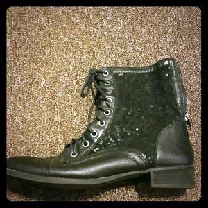 Black sparkly combat boots by GB