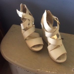 Ivory strappy high wedges
