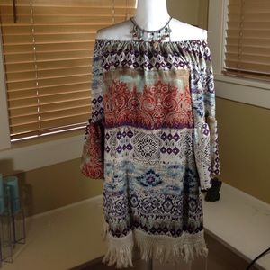 Mini off shoulder boho chic dress.