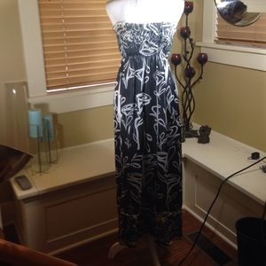 Blue and white tube top maxi dress.