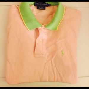 Pink Polo Shirt w/Green Collar