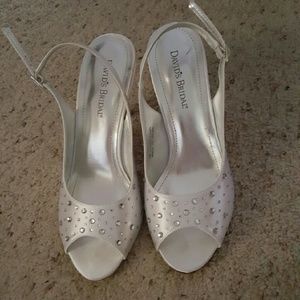 David's Bridal white / rhinestone slingback peep toe heel, 7. NWT.