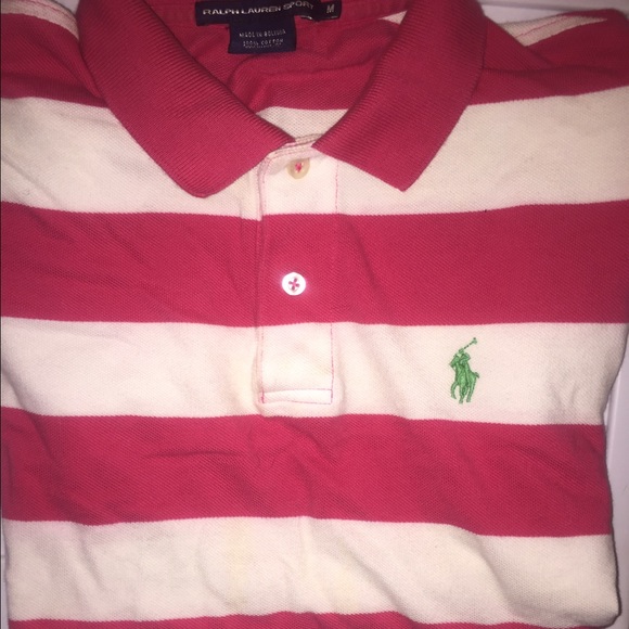 Pink/ White Striped Polo Shirt