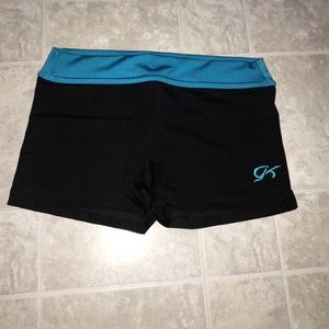 Shimmery Black GK Gymnastics Spandex w/ Blue Band