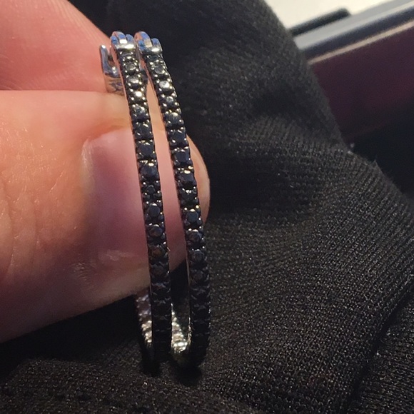 Sterling silver black diamond hoop earrings