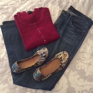 Gap Cotton-Blend Pink Waffle Henley Top L (XL)