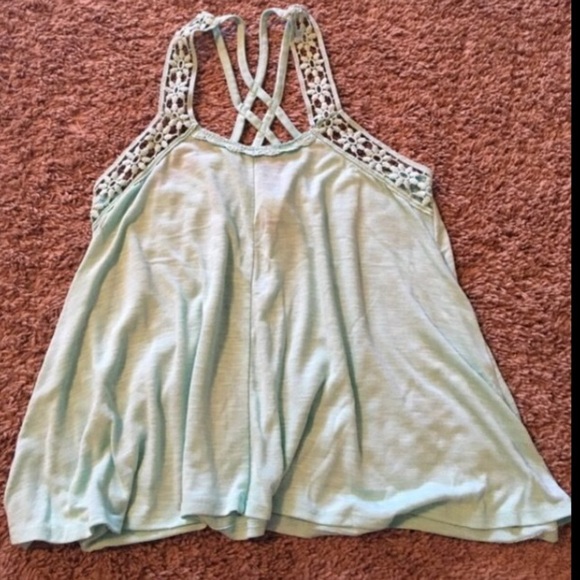 Aqua tank top with lace and straps