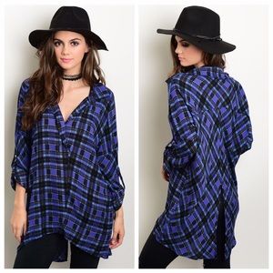 Women's Blue & Black Split Back Plaid Tunic