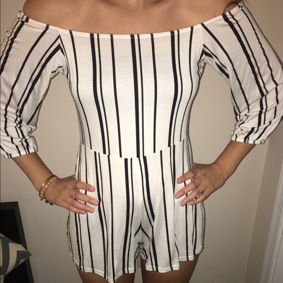 Black and White Off the Shoulder Romper