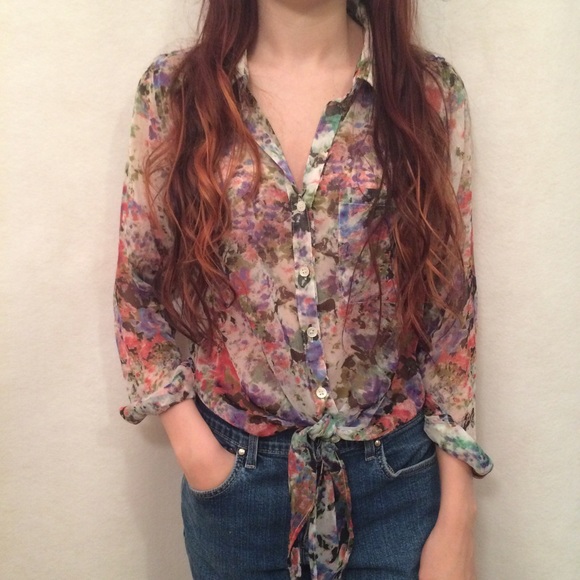 Urban Outfitters Floral Sheer Button Up