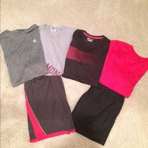 Lot of boys size large 14-16 shirts and shorts.
