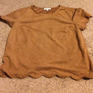 suede scalloped short sleeve top