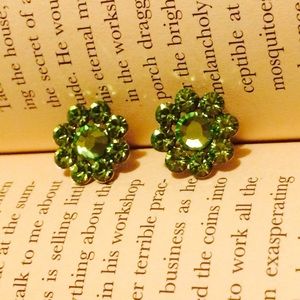 Green Crystal flower earrings