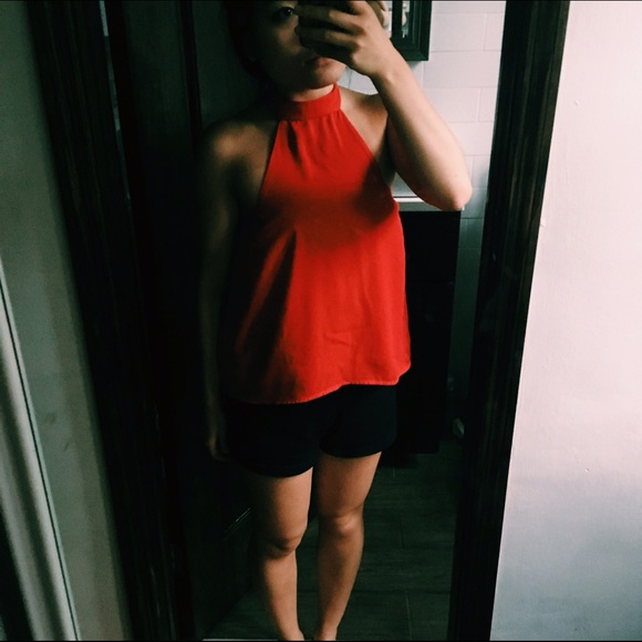 Charlotte Russe Red Chiffon Halter Top XS