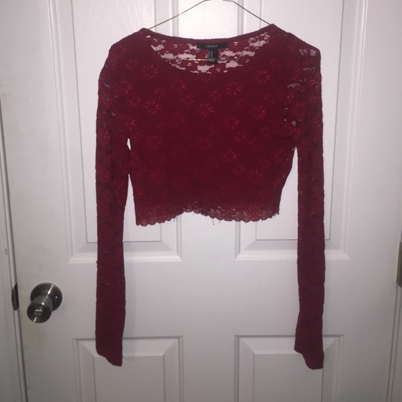 Red Long Sleeve Crop Top