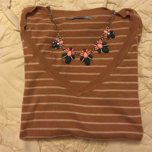 Striped Camel Sweater w/ Elbow Patches