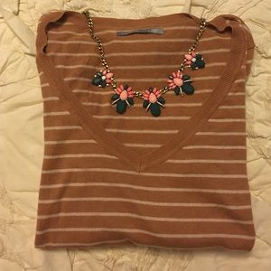 Striped Camel Sweater w/ Elbow Patches