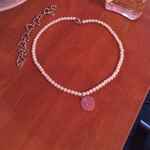 Pearl initial "J" necklace