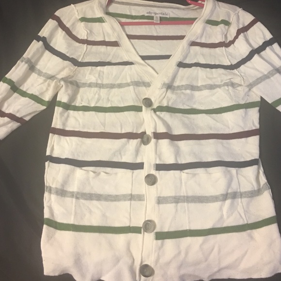 Cardigan with red, green, blue and grey stripes - Picture 4 of 4