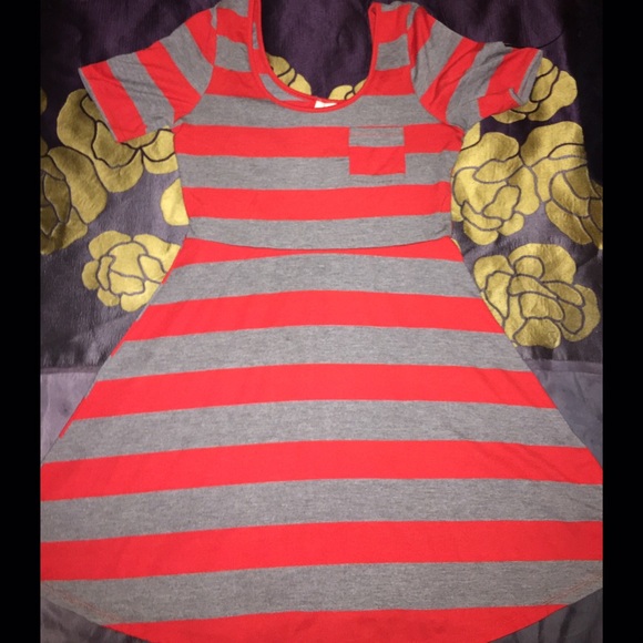 Red and Gray Striped Dress