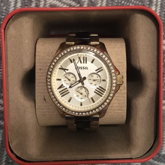 Fossil gold and tortoise shell watch