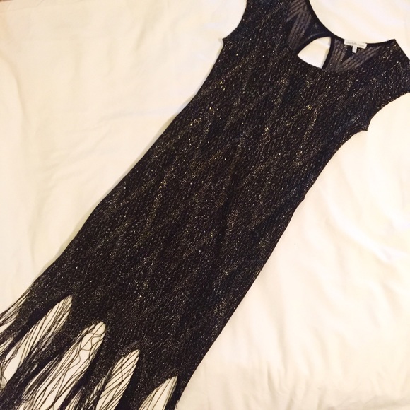 Black and gold fringed cocktail dress