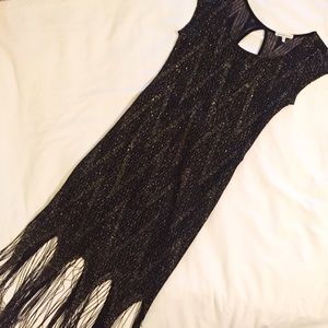 Black and gold fringed cocktail dress