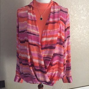 Magenta watercolor striped blouse w/ top