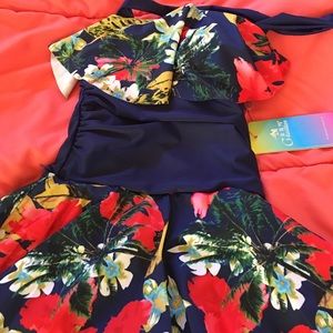 Fashionable floral print one-piece swimsuit