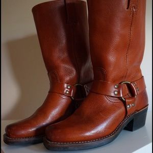 Cognac Frye Harness Motorcycle Boot